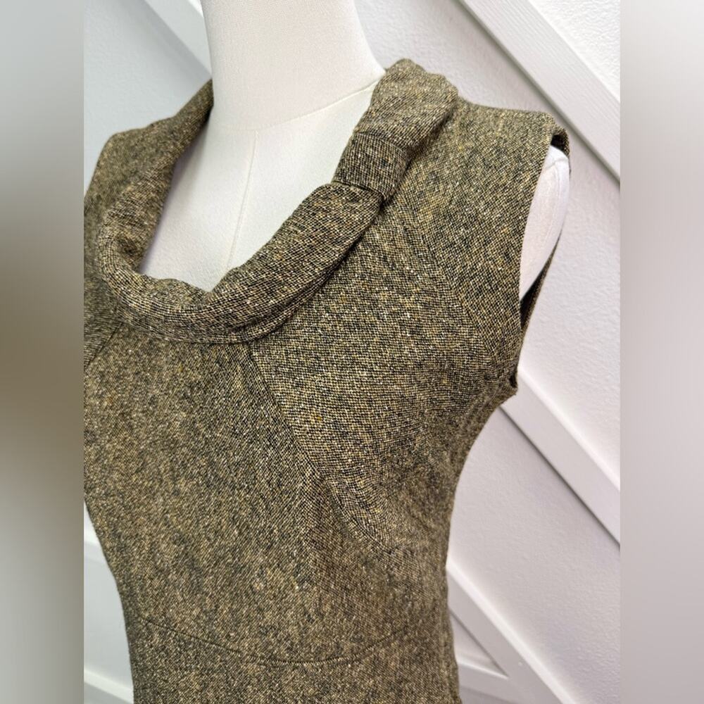 Club Monaco Tweed Sheath Dress Brown Wool Silk Blend Bow Neck Sleeveless Size 8 - Picture 2 of 11